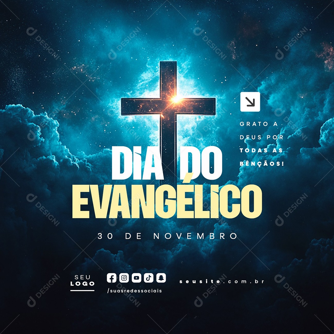 Dia do Evangélico 30 de Novembro Grato a Deus Social Media PSD Editável