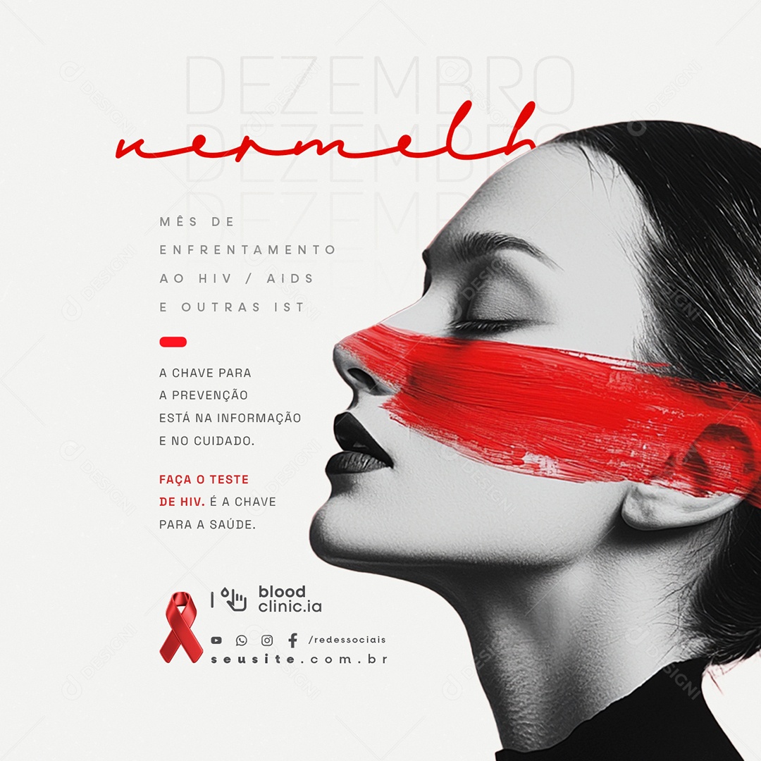 Dezembro Vermelho Faça o Teste de HIV Social Media PSD Editável