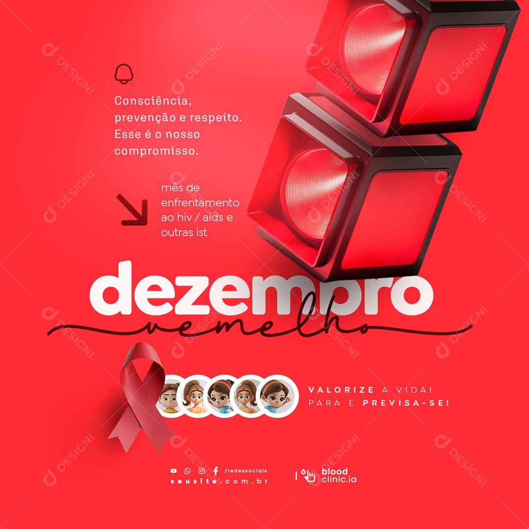 Dezembro Vermelho Consciência Prevenção e Respeito Social Media PSD Editável