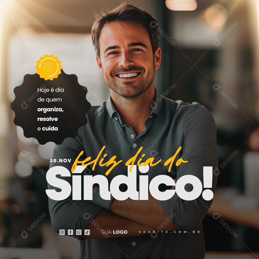 Feliz Dia do Síndico 30 de Novembro Social Media PSD Editáve