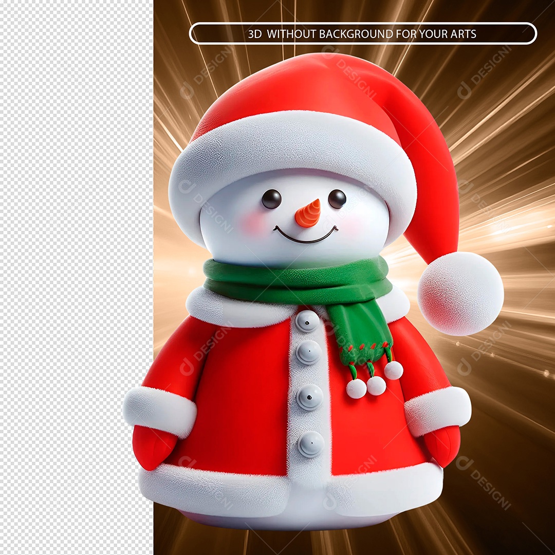 Boneco de Neve Elemento 3D para Composição PSD