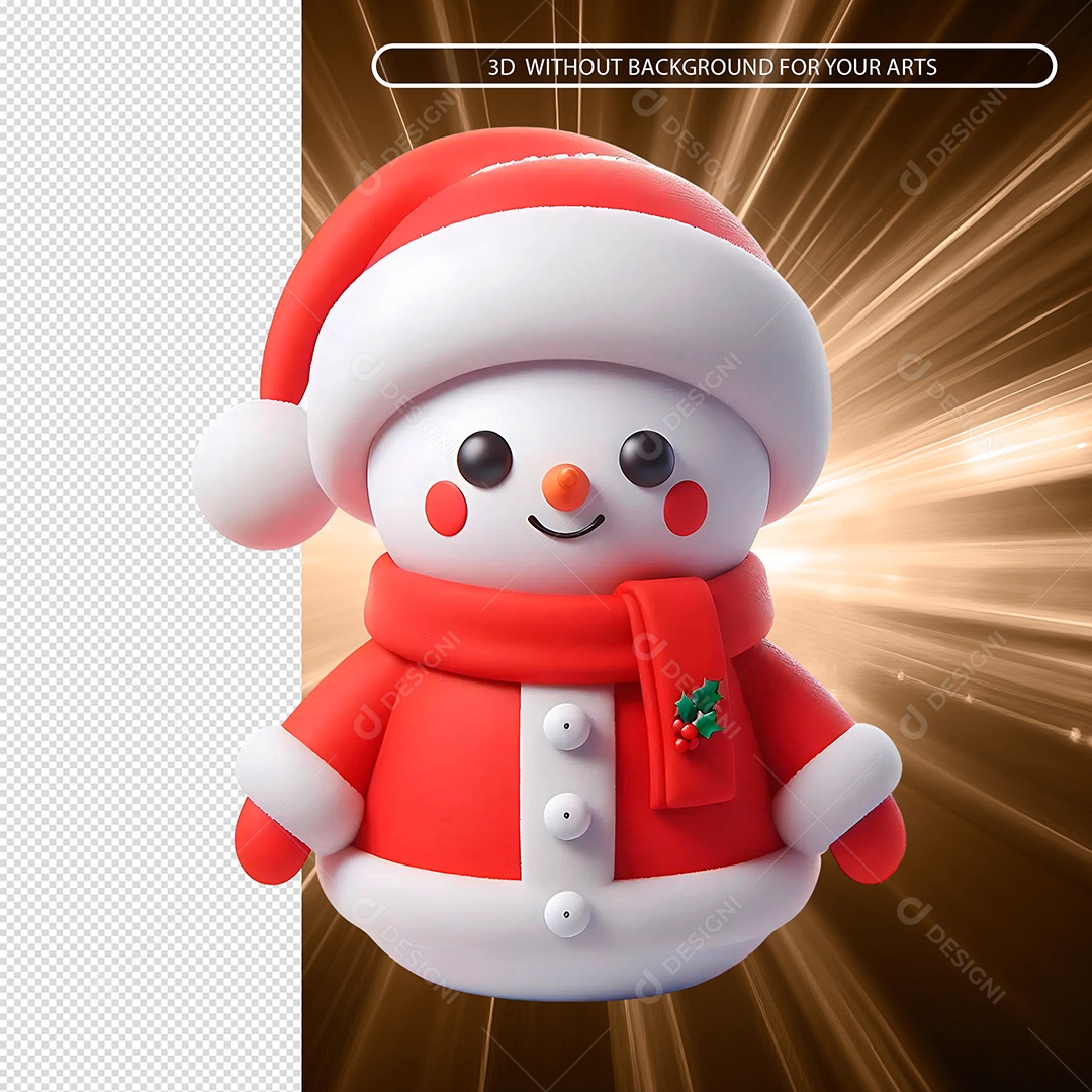 Boneco de Neve Elemento 3D para Composição PSD