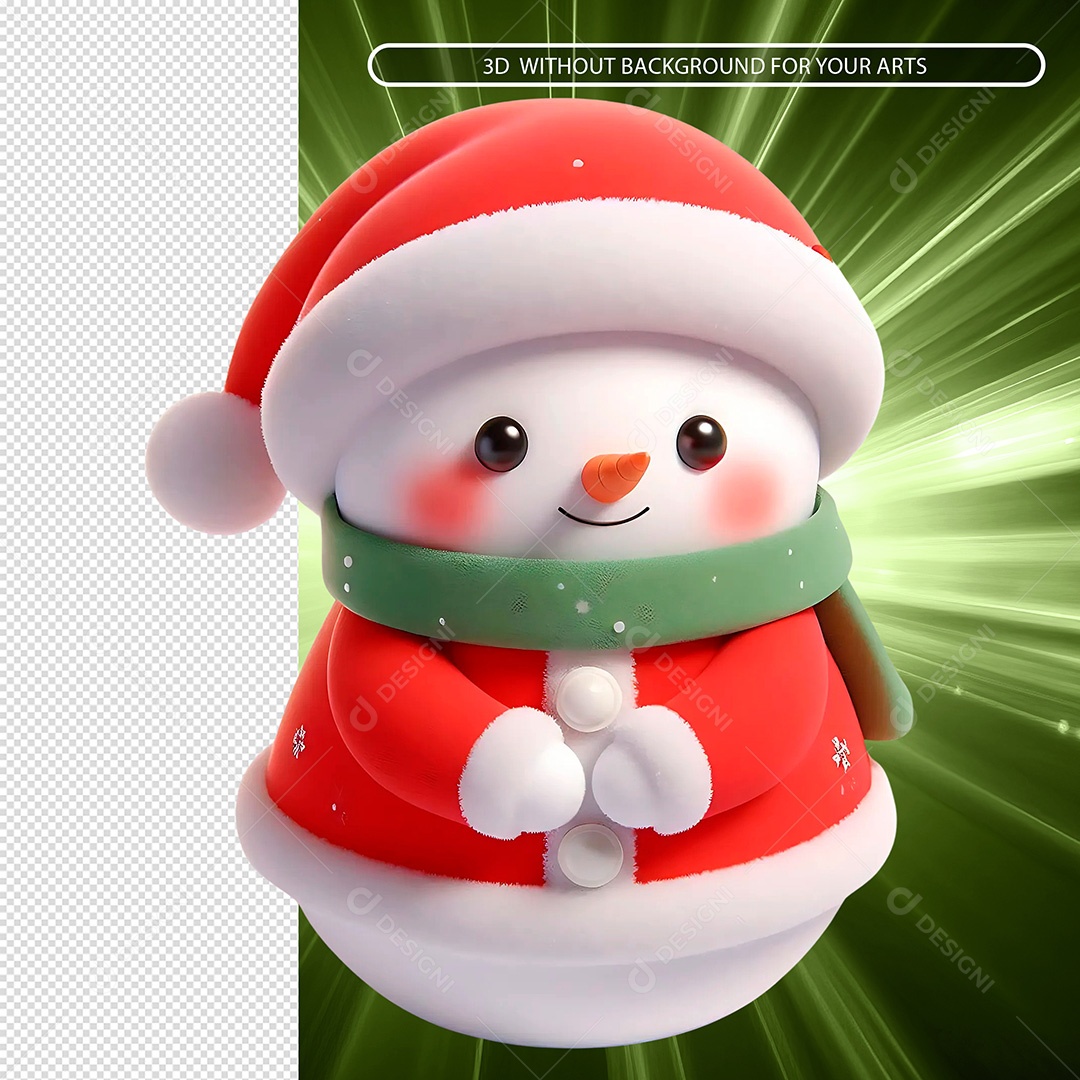 Boneco de Neve Elemento 3D para Composição PSD