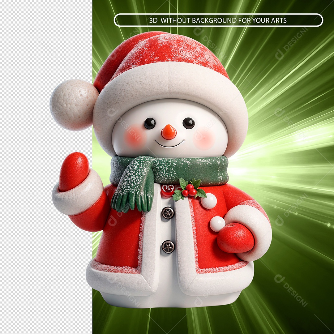 Boneco de Neve Elemento 3D para Composição PSD