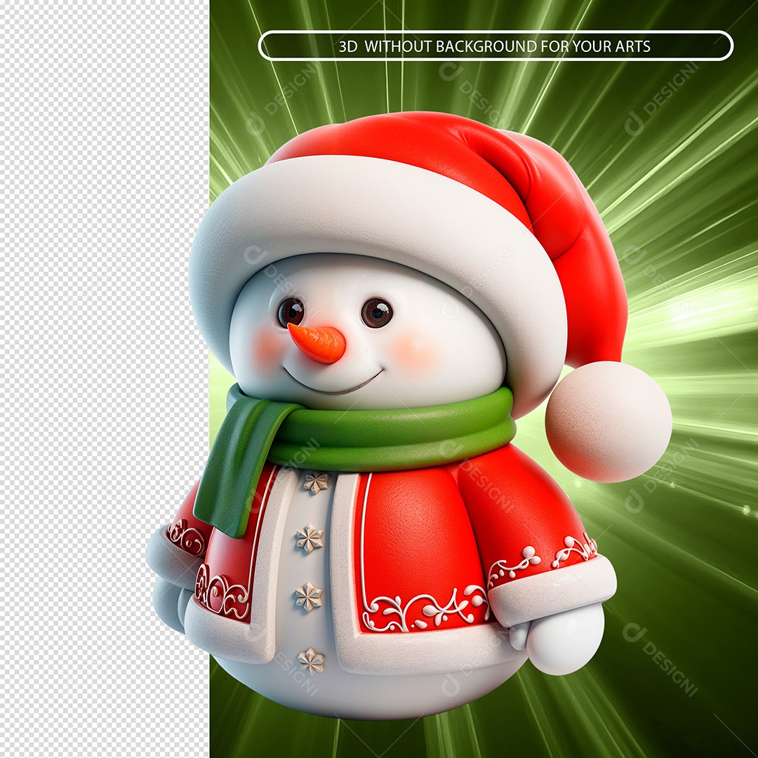 Boneco de Neve Elemento 3D para Composição PSD