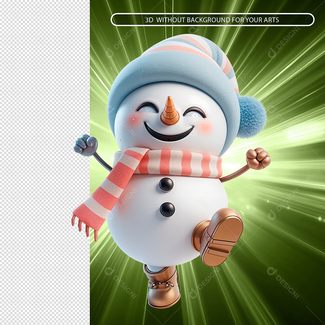 Boneco de Neve Feliz Elemento 3D para Composição PSD
