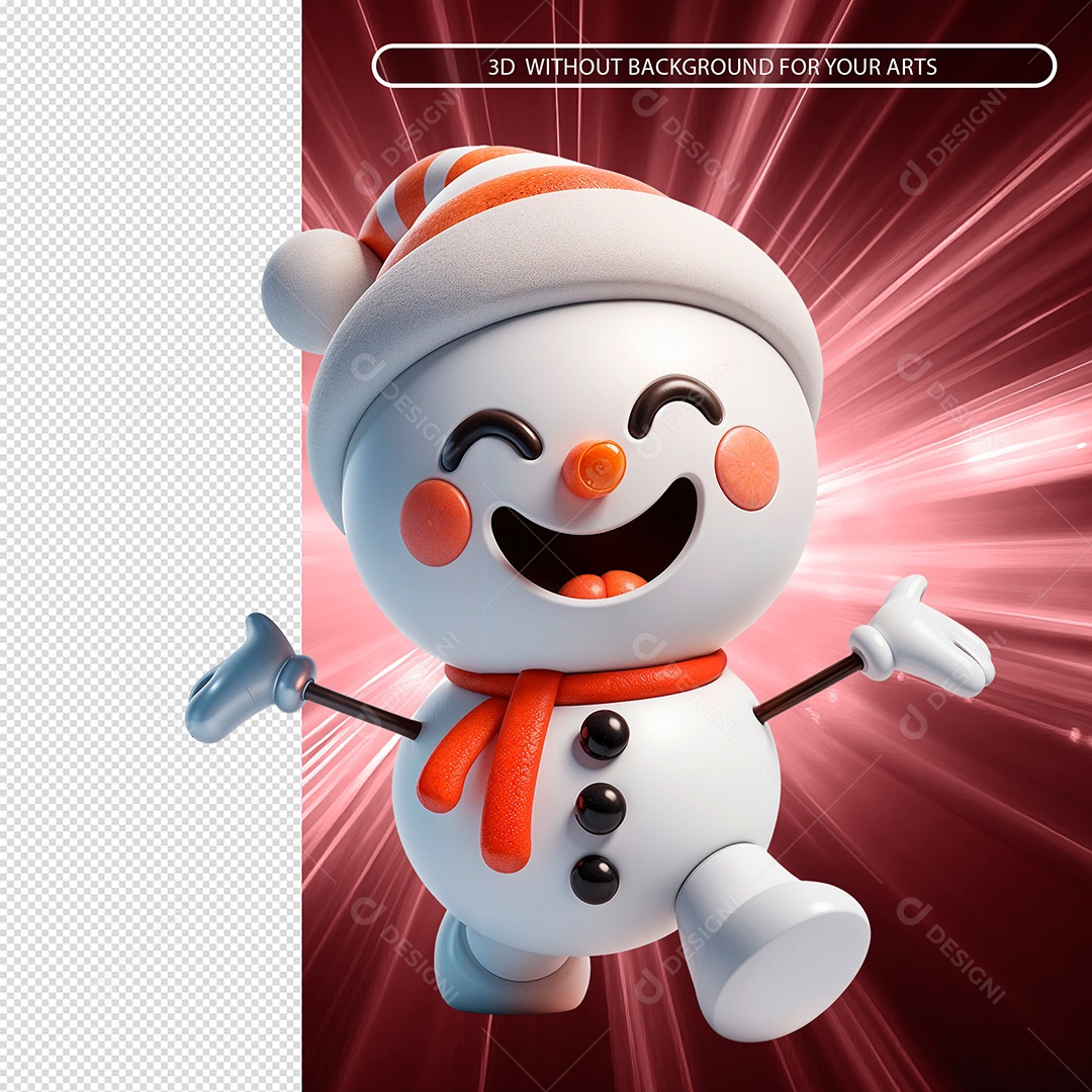 Boneco de Neve Feliz Elemento 3D para Composição PSD