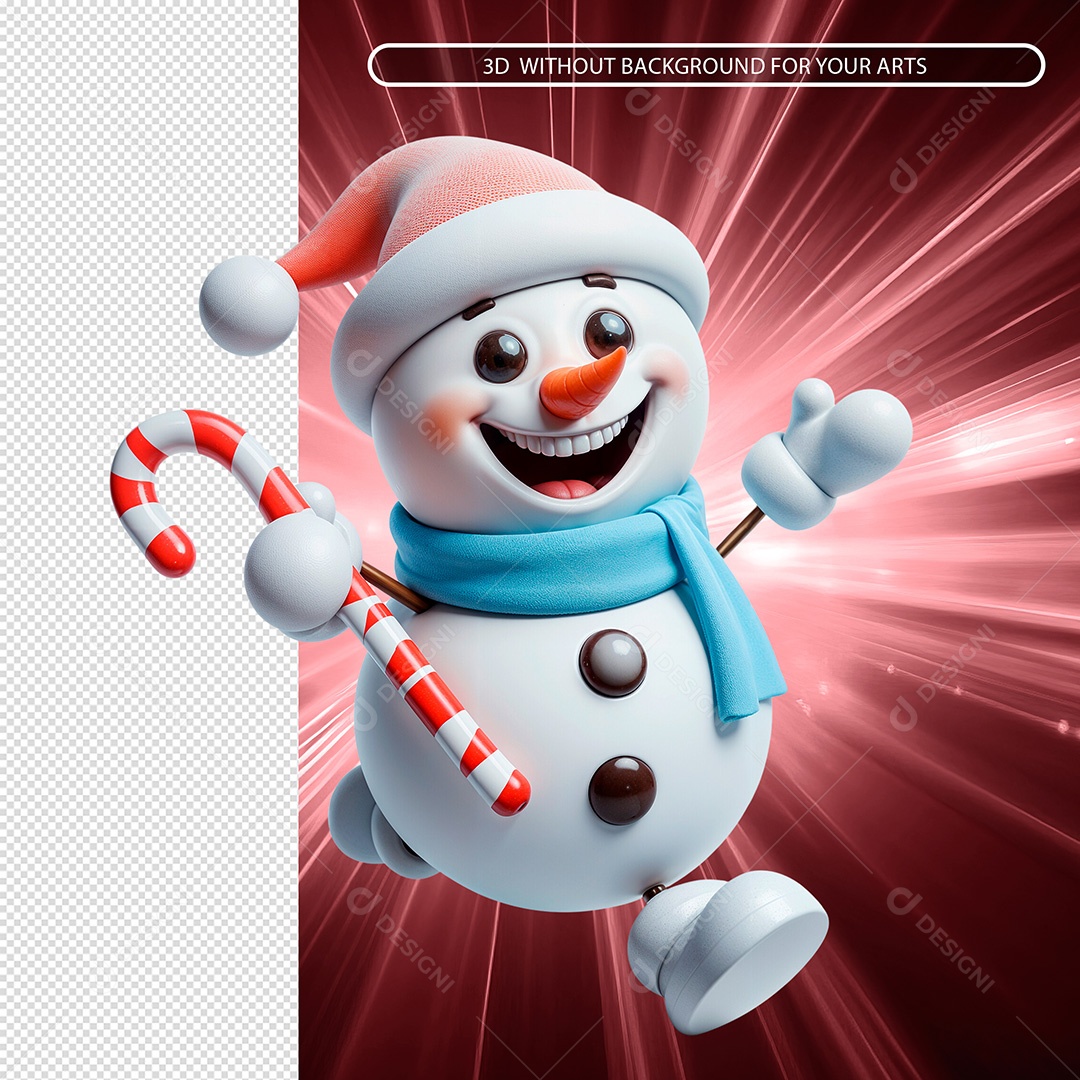 Boneco de Neve Elemento 3D para Composição PSD