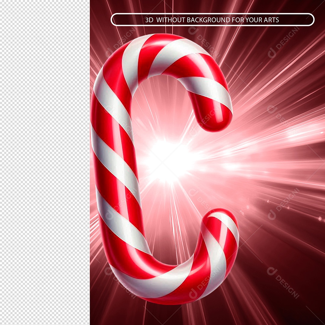 Doce em Formato de Letra C Elemento 3D para Composição PSD