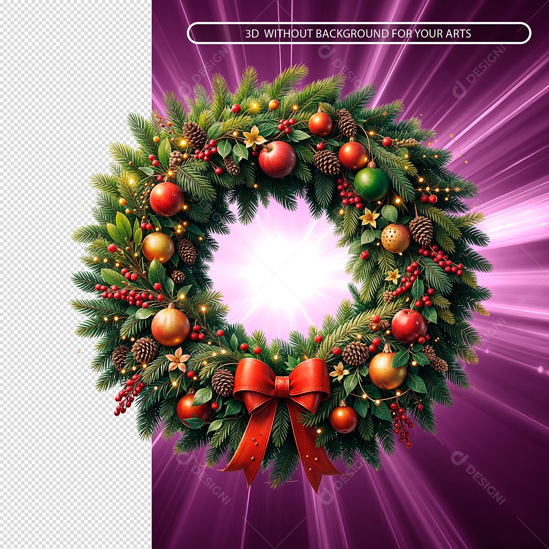 Guirlanda Natalina Decorações Enfeites Elemento 3D Para Composição PSD