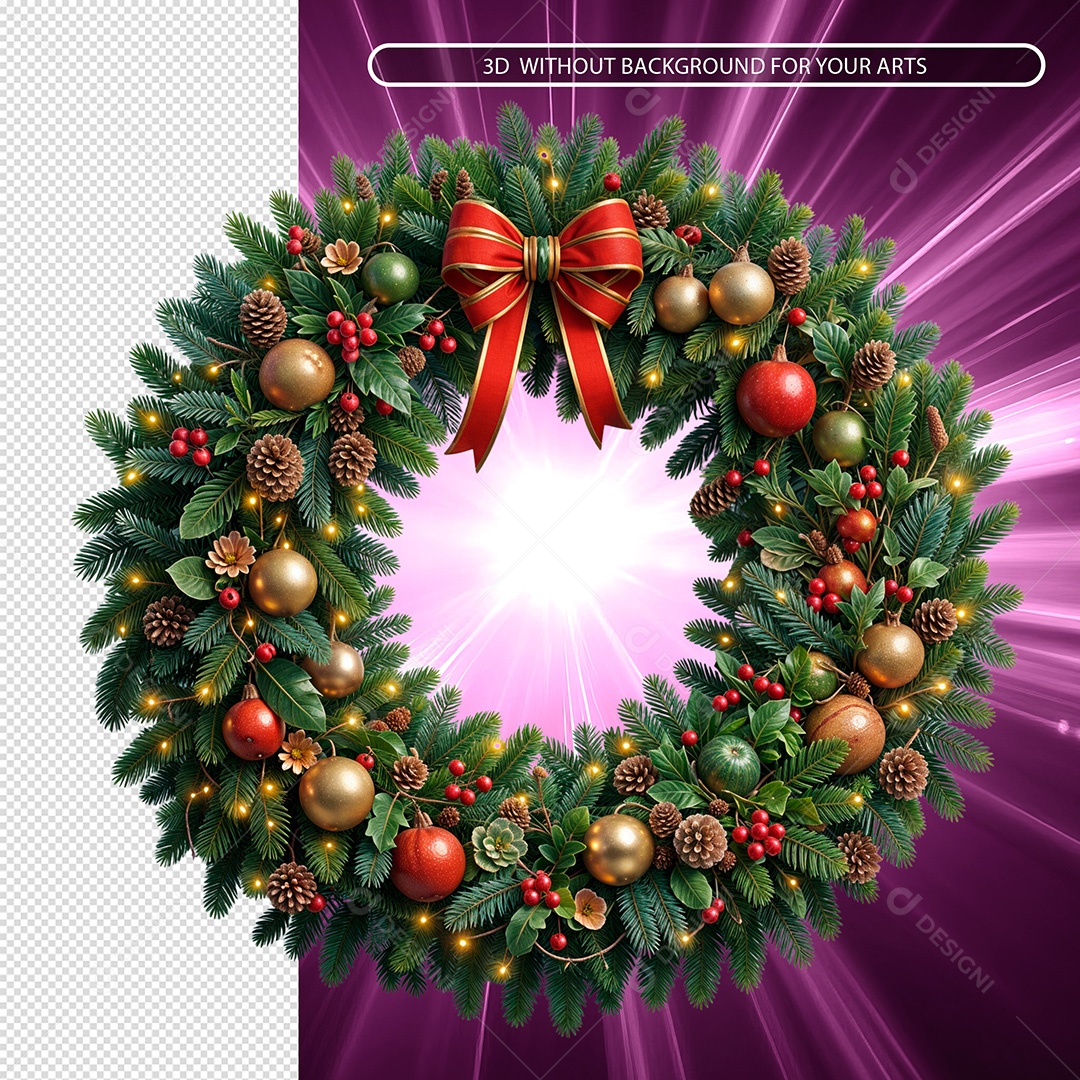Guirlanda Natalina Decorações Enfeites Elemento 3D Para Composição PSD