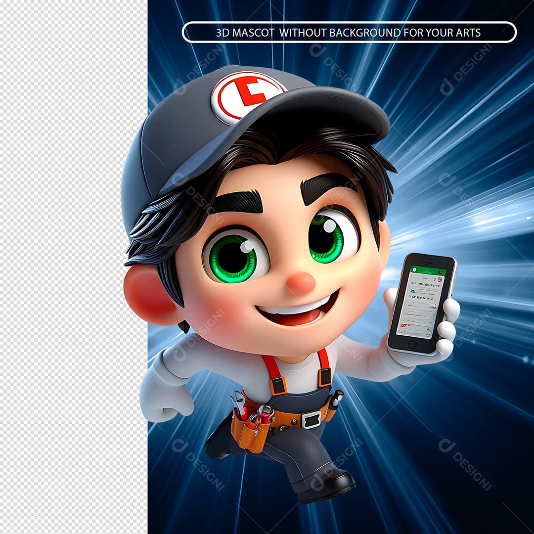 Mestre de Obras Segurando Celular Elemento 3D Para Composição PSD