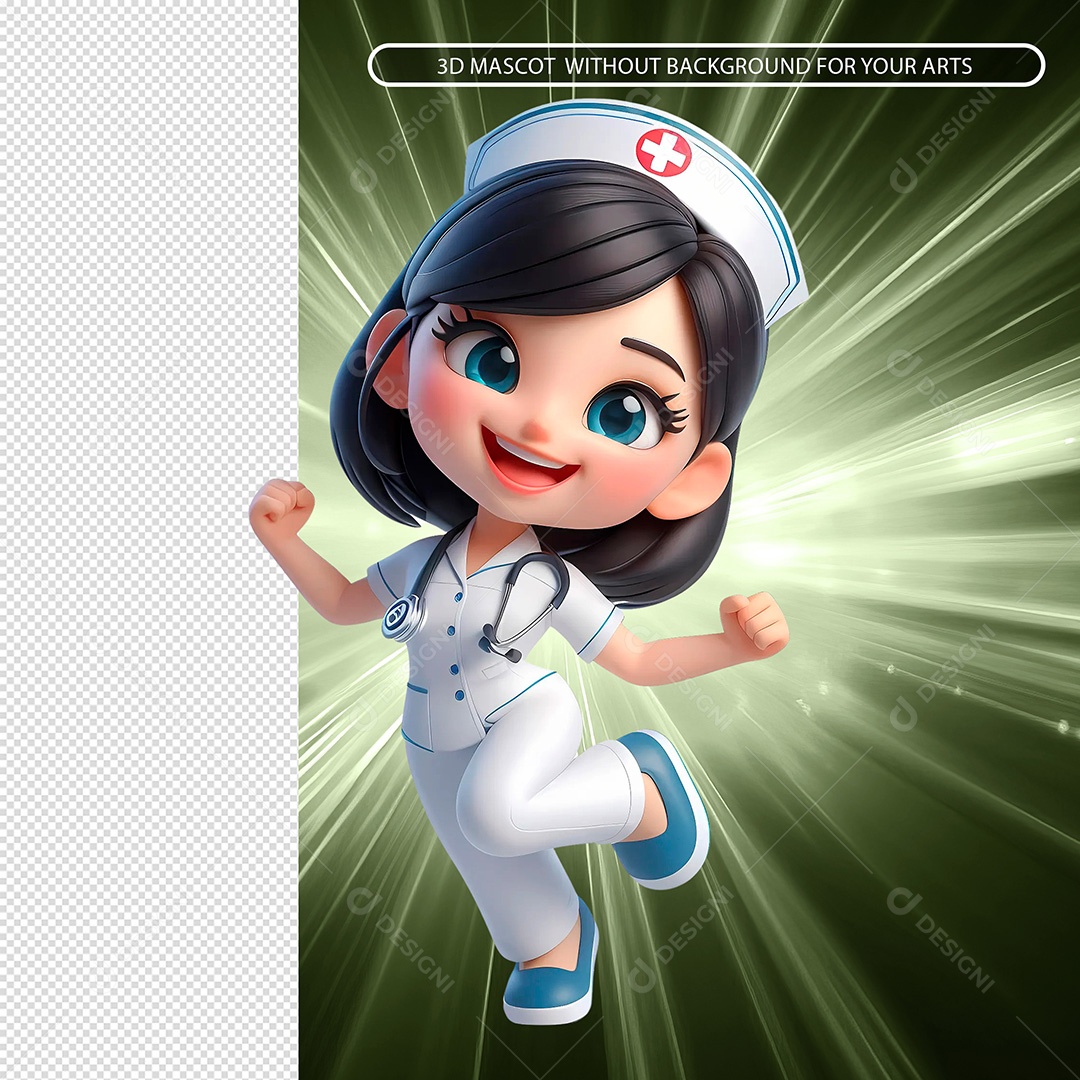 Personagem Enfermeira Feliz Elemento 3D Para Composição PSD