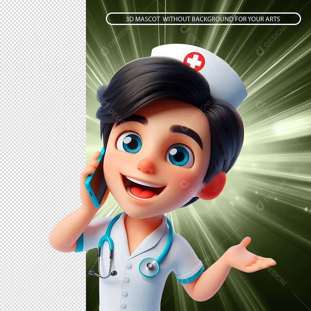 Personagem Enfermeiro Ligando Elemento 3D Para Composição PSD