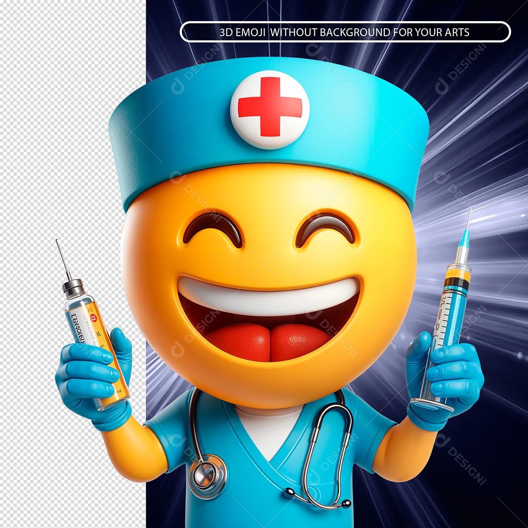 Emoji Enfermeiro Sorridente Segurando Seringa Elemento 3D Composição PSD