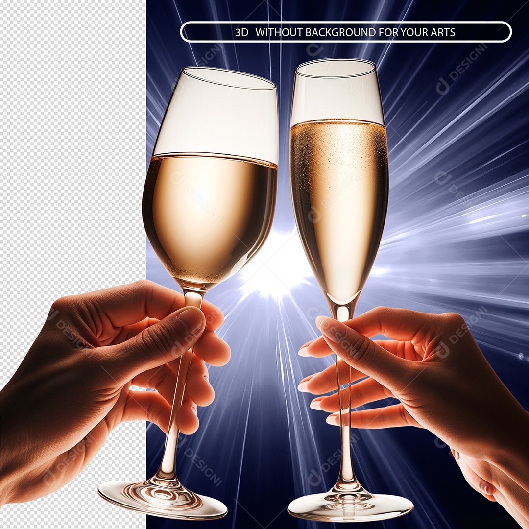 Mãos Segurando Taças de Champanhe Elemento 3D para Composição PSD