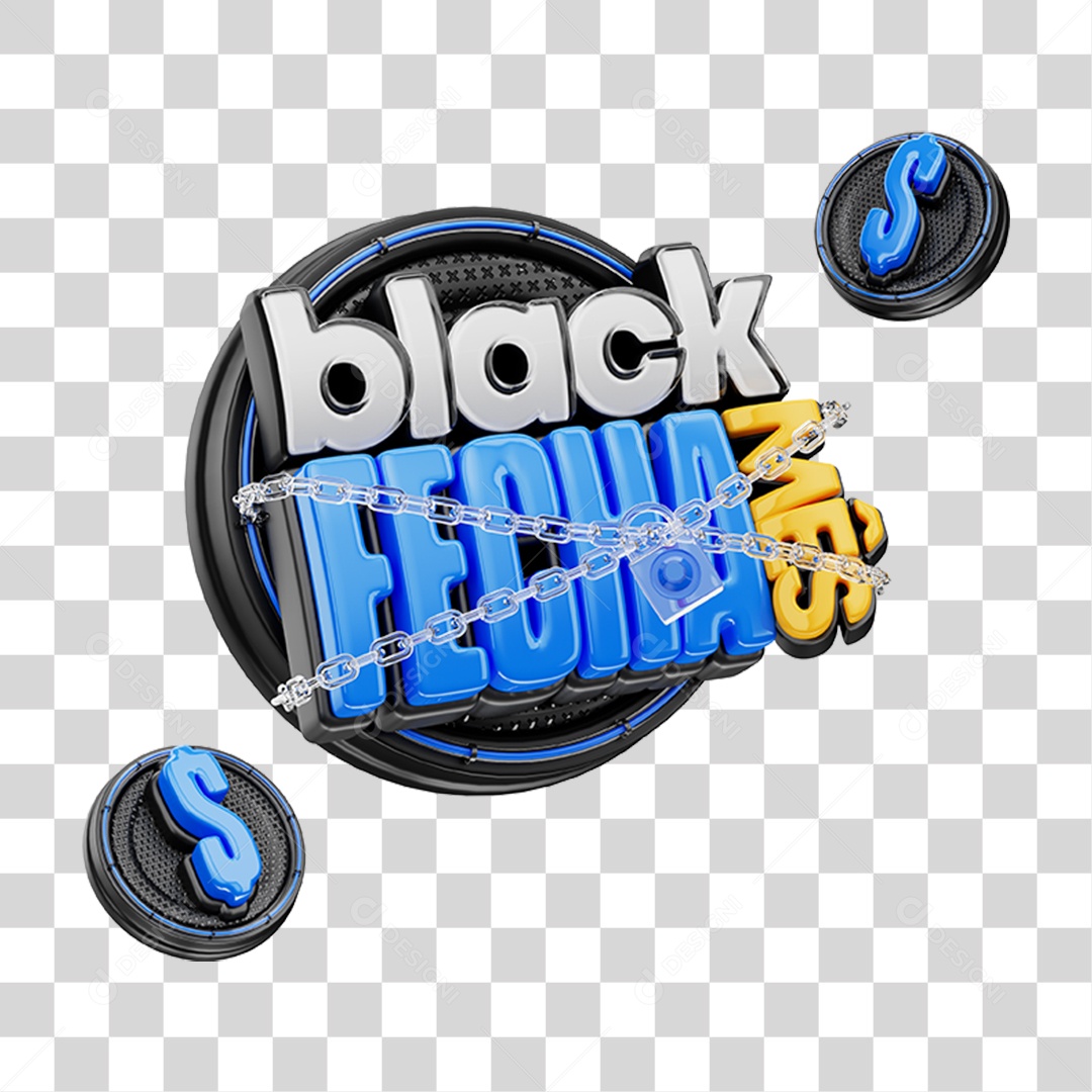 Selo 3D Black Fecha Mês PNG Transparente
