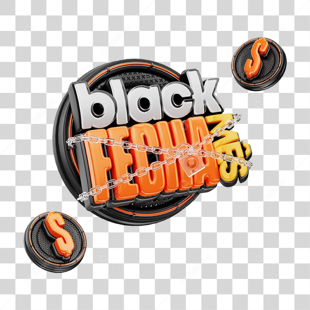 Selo 3D Black Fecha Mês PNG Transparente