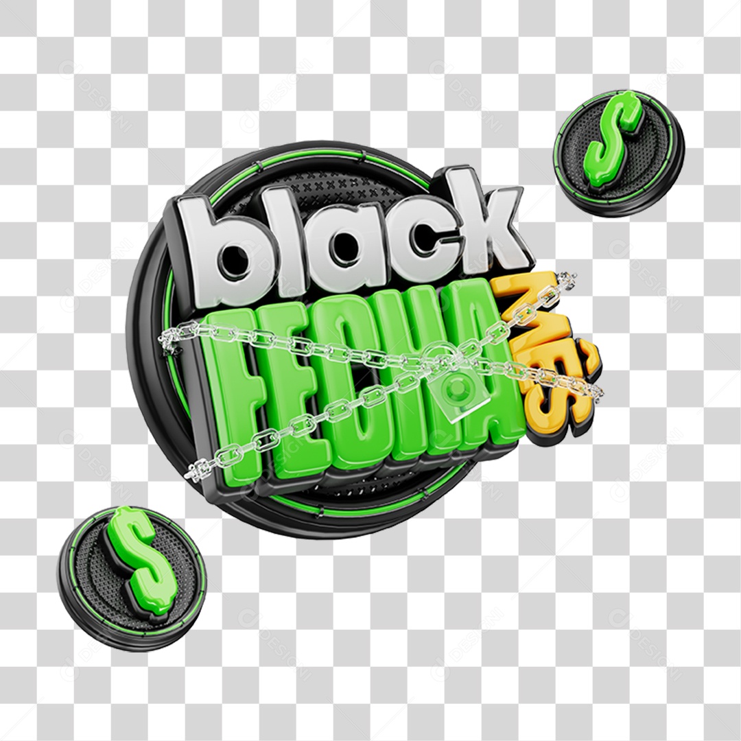 Selo 3D Black Fecha Mês PNG Transparente