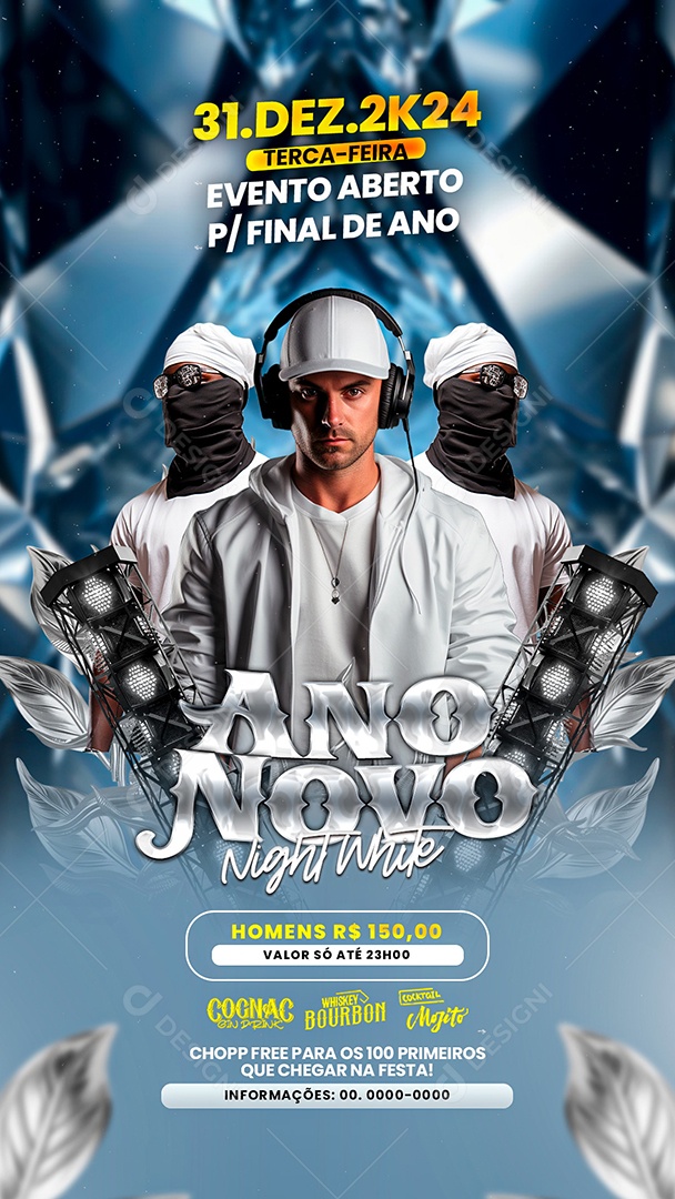 Story Flyer Ano Novo Night White Social Media PSD Editável