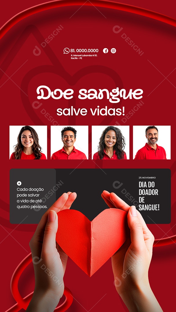 Story Dia Nacional do Doador de Sangue 25 de Novembro Salve Vidas Social Media PSD Editável