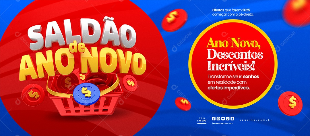 Banner Saldão de Ano Novo Supermercado Ofertas Imperdíveis Social Media PSD Editável