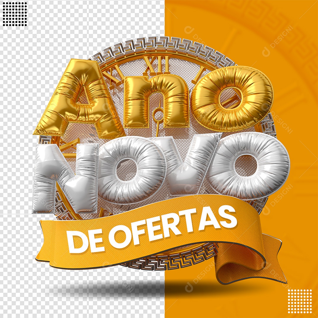 Seal 3D New Year of Offers Yellow and White for PSD Composition