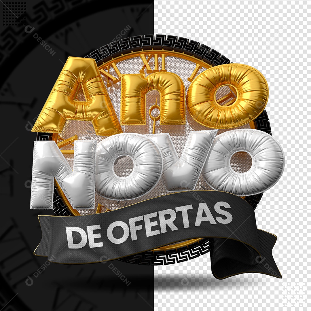 Ano Novo de Ofertas Selo 3D Amarelo e Branco para Composição PSD