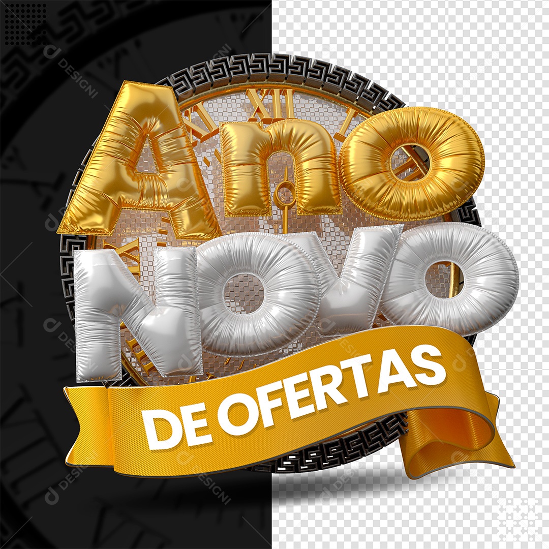 Ano Novo de Ofertas Selo 3D Amarelo e Branco para Composição PSD