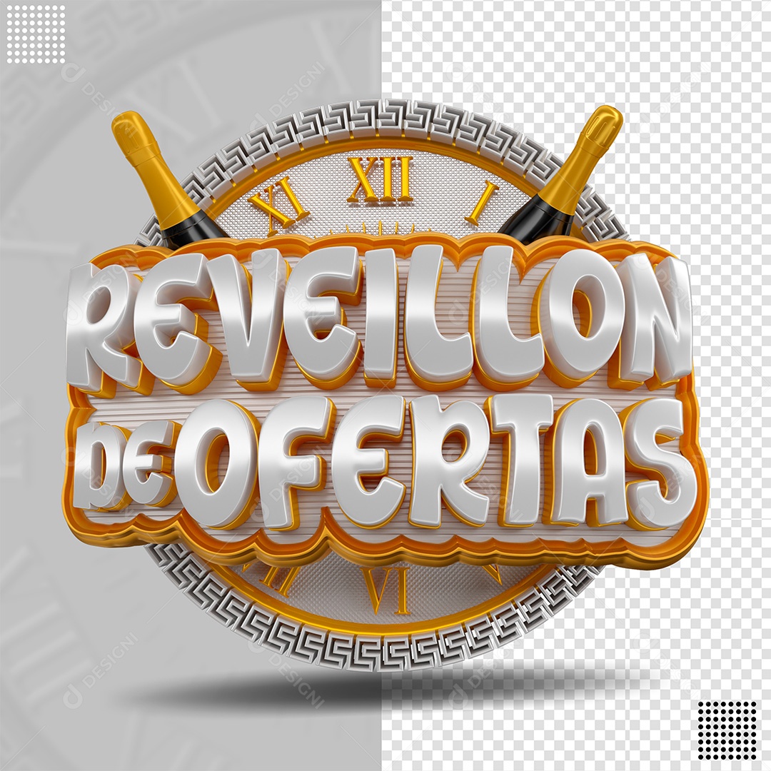 Reveillon de Ofertas Selo 3D Cinza e Laranja para Composição PSD