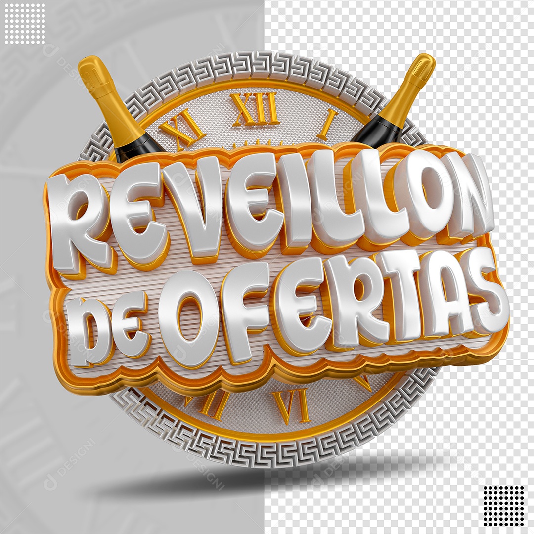 Reveillon de Ofertas Selo 3D Cinza e Laranja para Composição PSD
