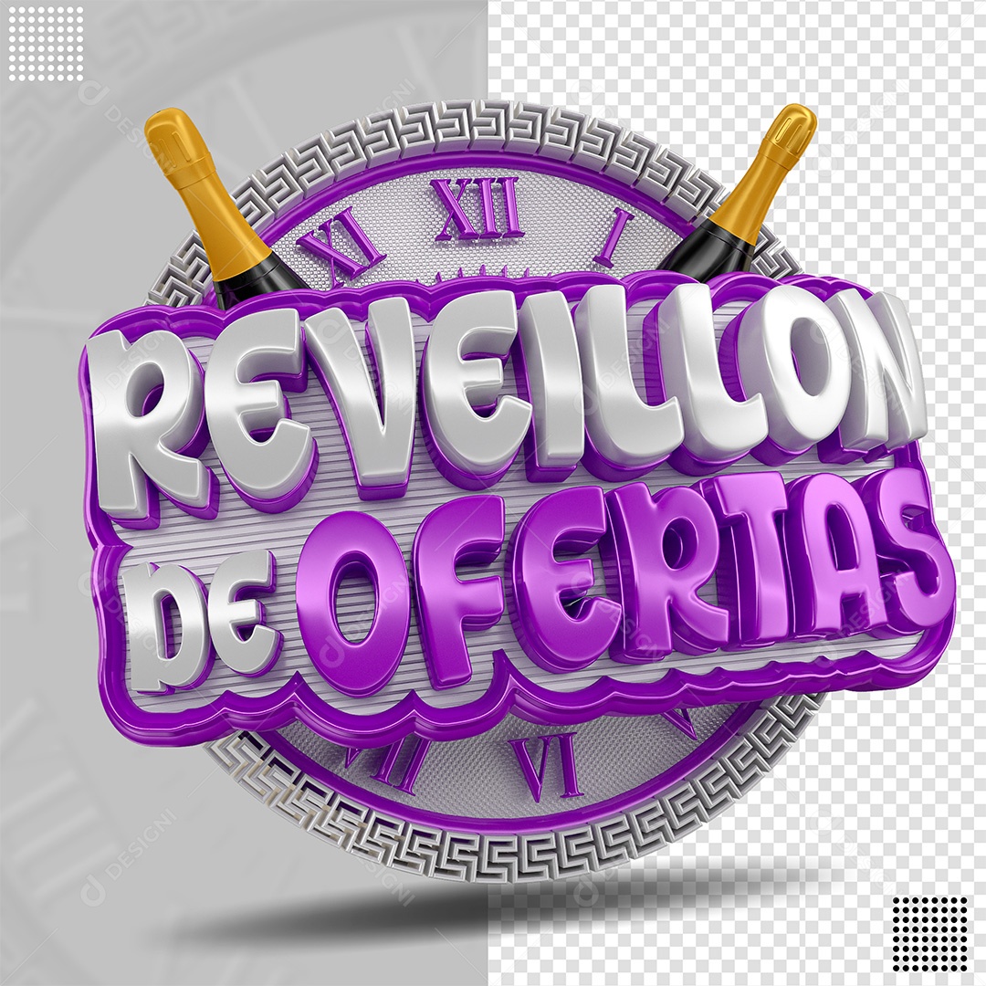 Reveillon de Ofertas Selo 3D Cinza e Roxo para Composição PSD