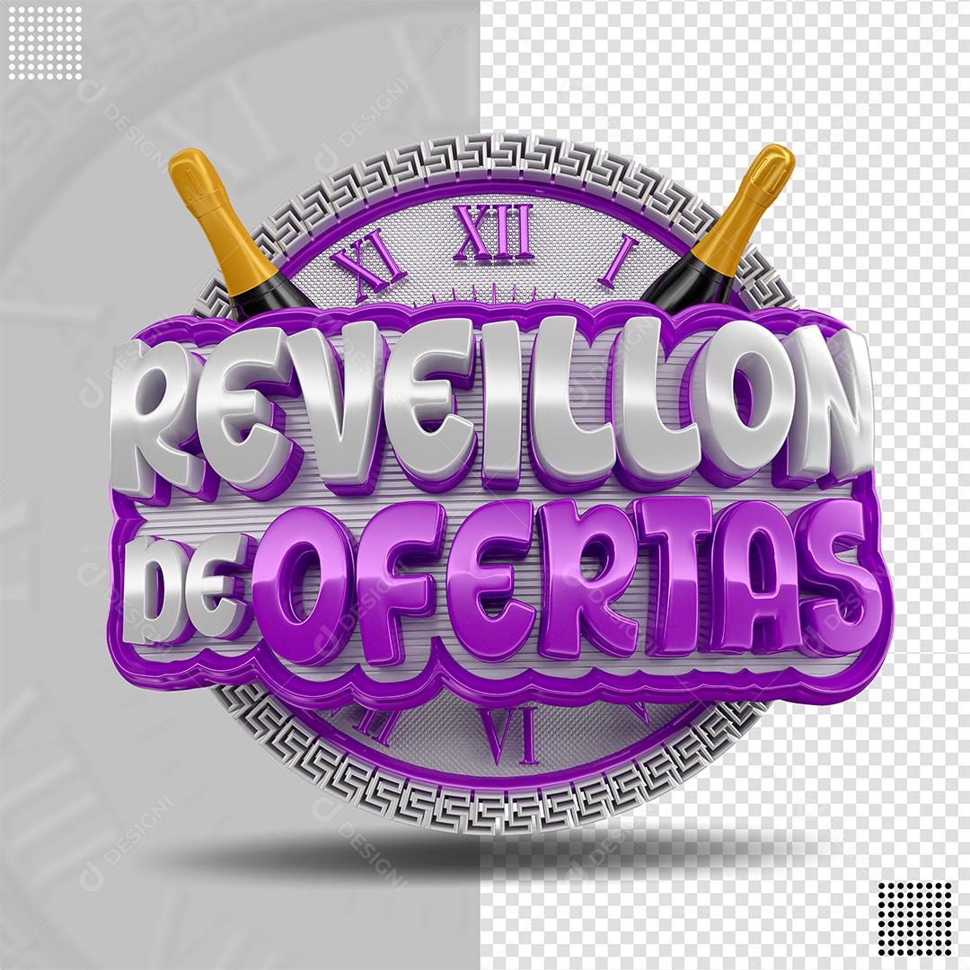 Reveillon de Ofertas Selo 3D Cinza e Roxo para Composição PSD