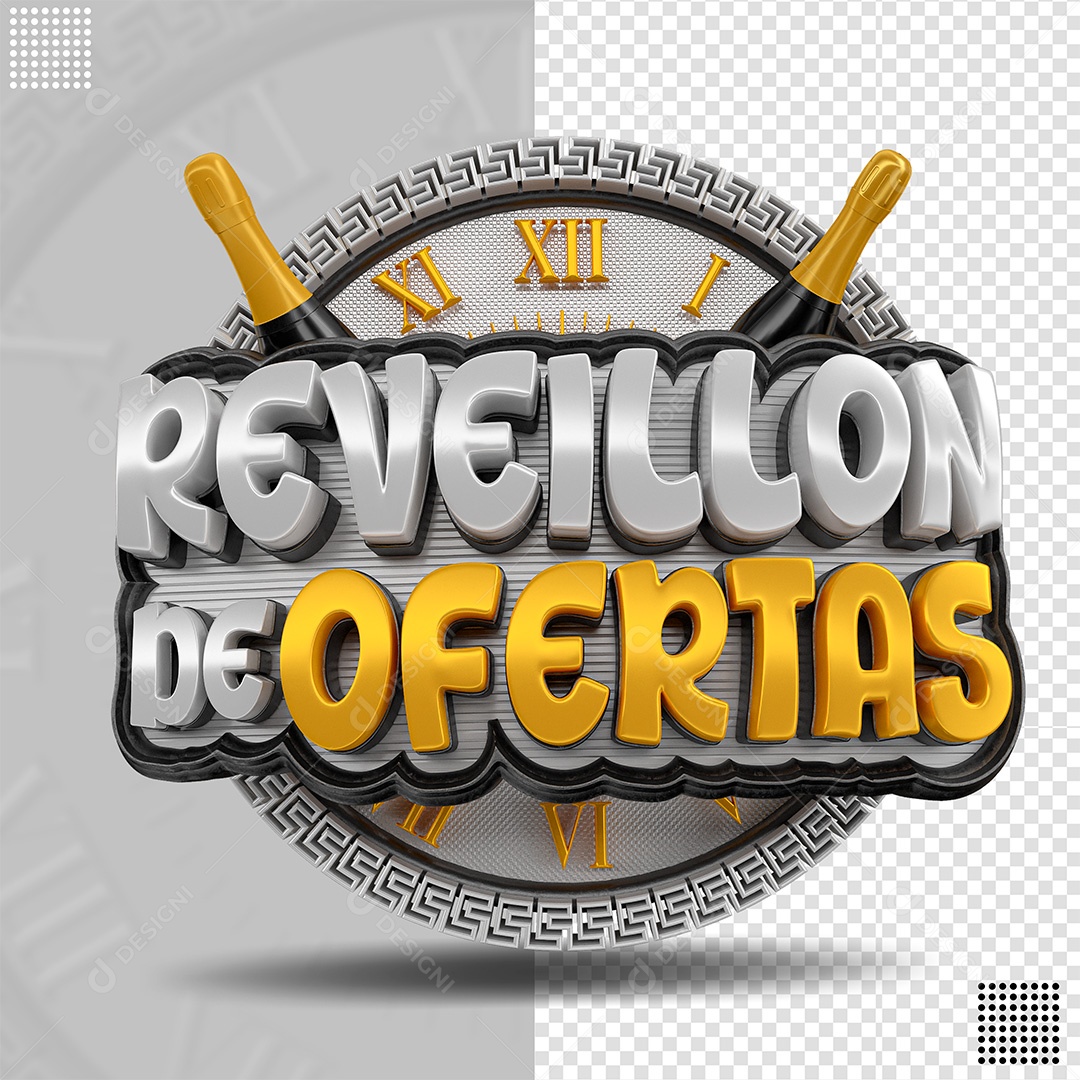 Reveillon de Ofertas Selo 3D Cinza e Amarelo para Composição PSD