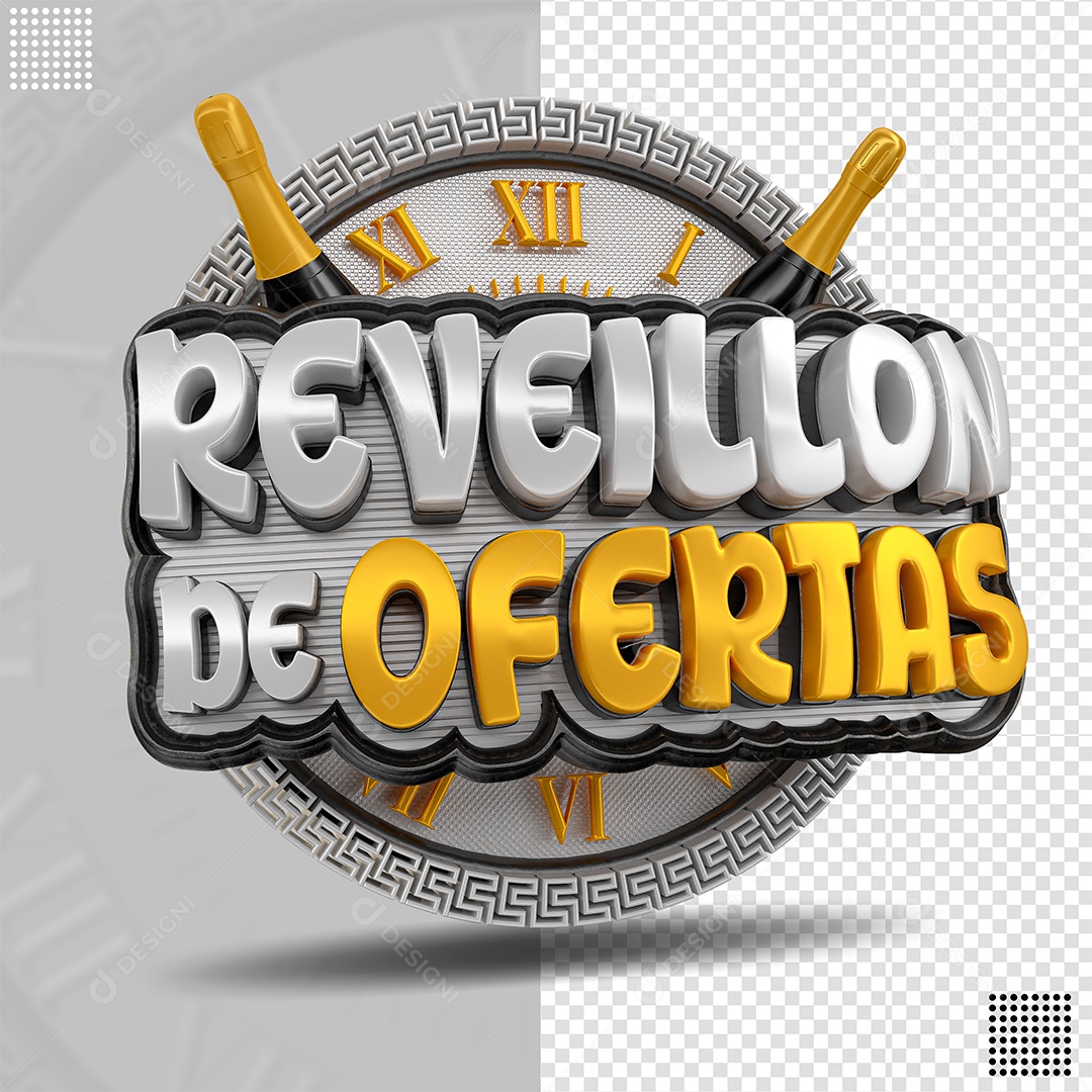 Reveillon de Ofertas Selo 3D Cinza e Amarelo para Composição PSD