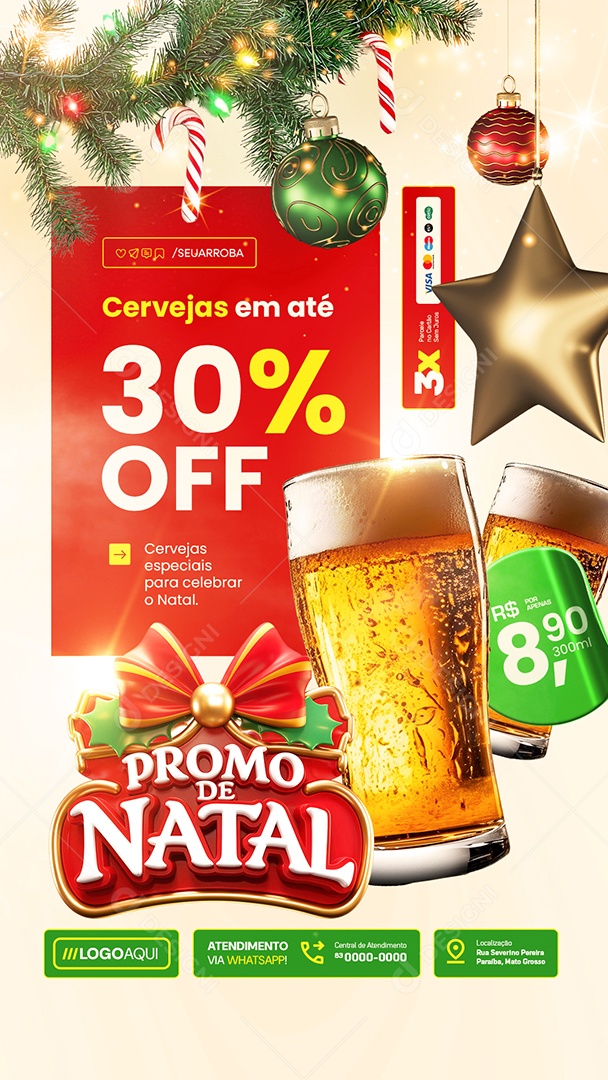 Story Cervejaria Promo De Natal Cervejas em Até 30% Off Social Media PSD Editável