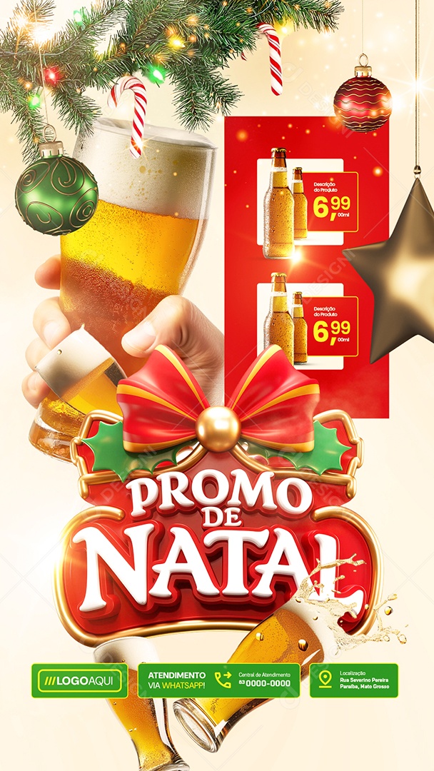 Story Cervejaria Promo De Natal Cerveja 3x no Cartão Social Media PSD Editável