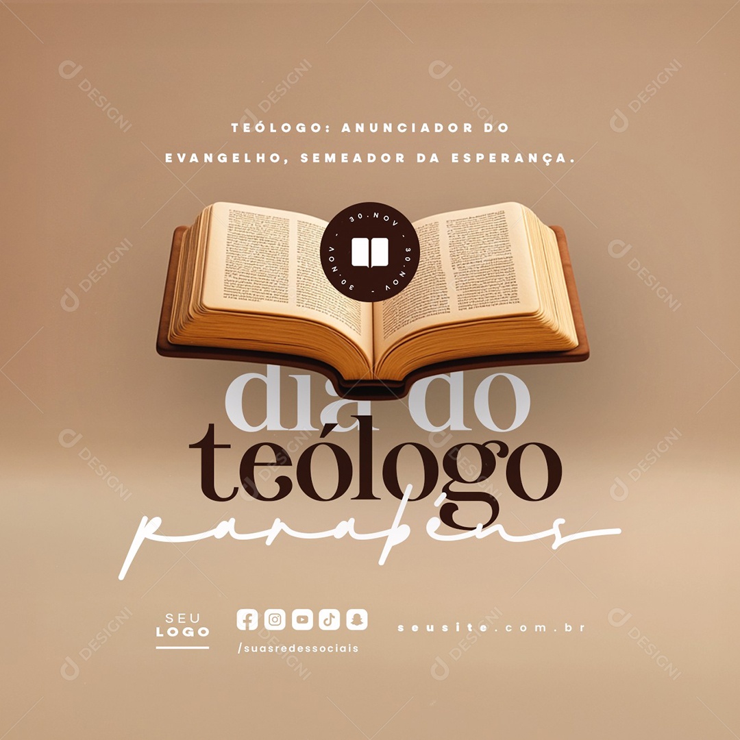 Dia do Teólogo 30 de Novembro Parabéns Social Media PSD Editável