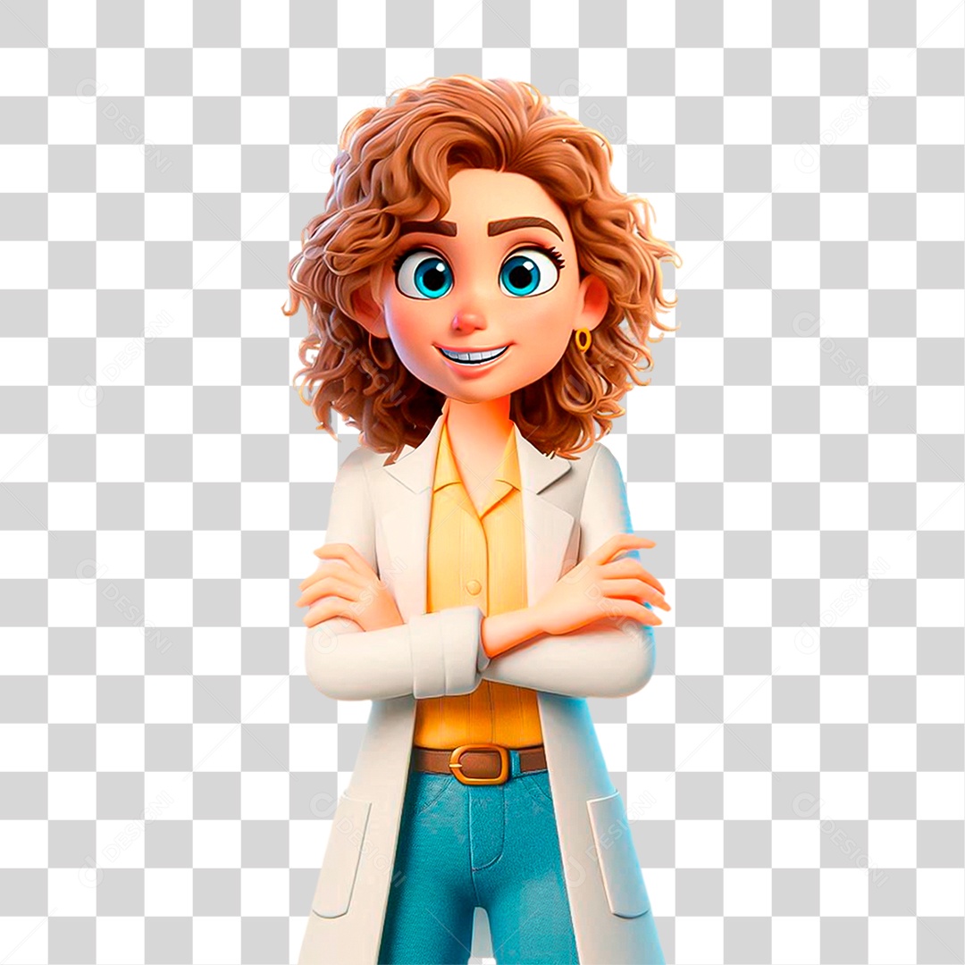 Personagem 3D Nutricionista de Braços Cruzados PNG Transparente