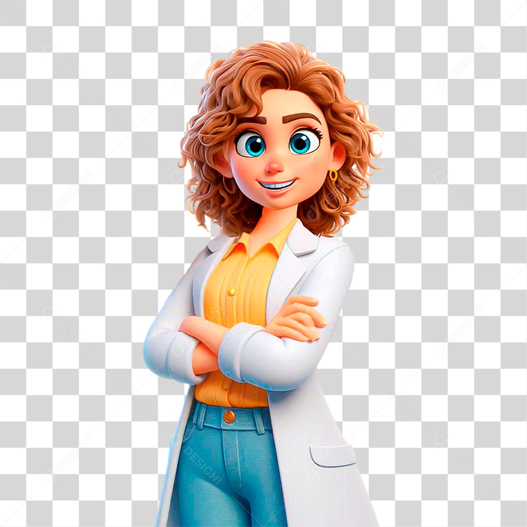 Personagem 3D Nutricionista de Braços Cruzados PNG Transparente