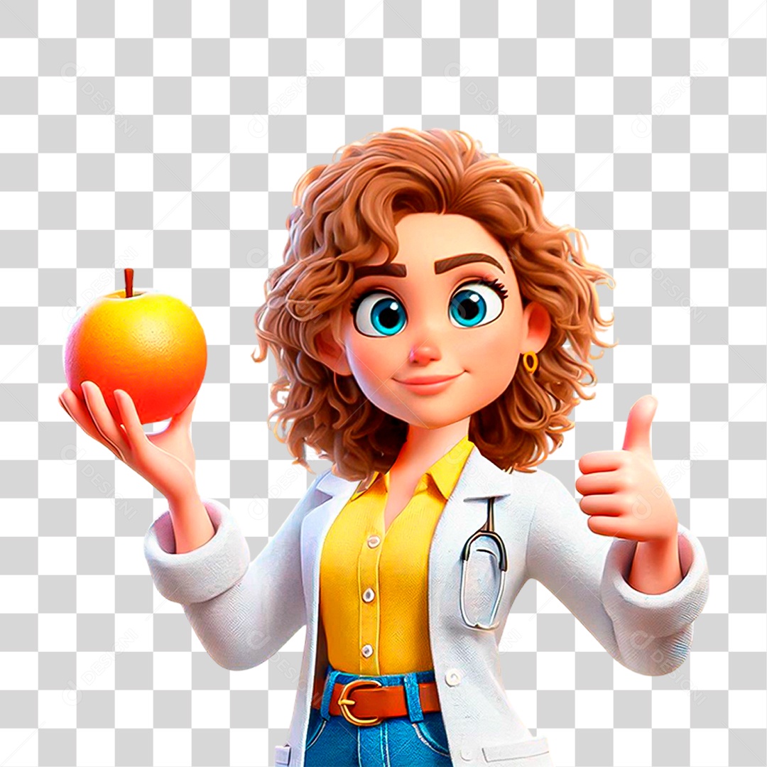 Personagem 3D Nutricionista Segurando Maçã PNG Transparente