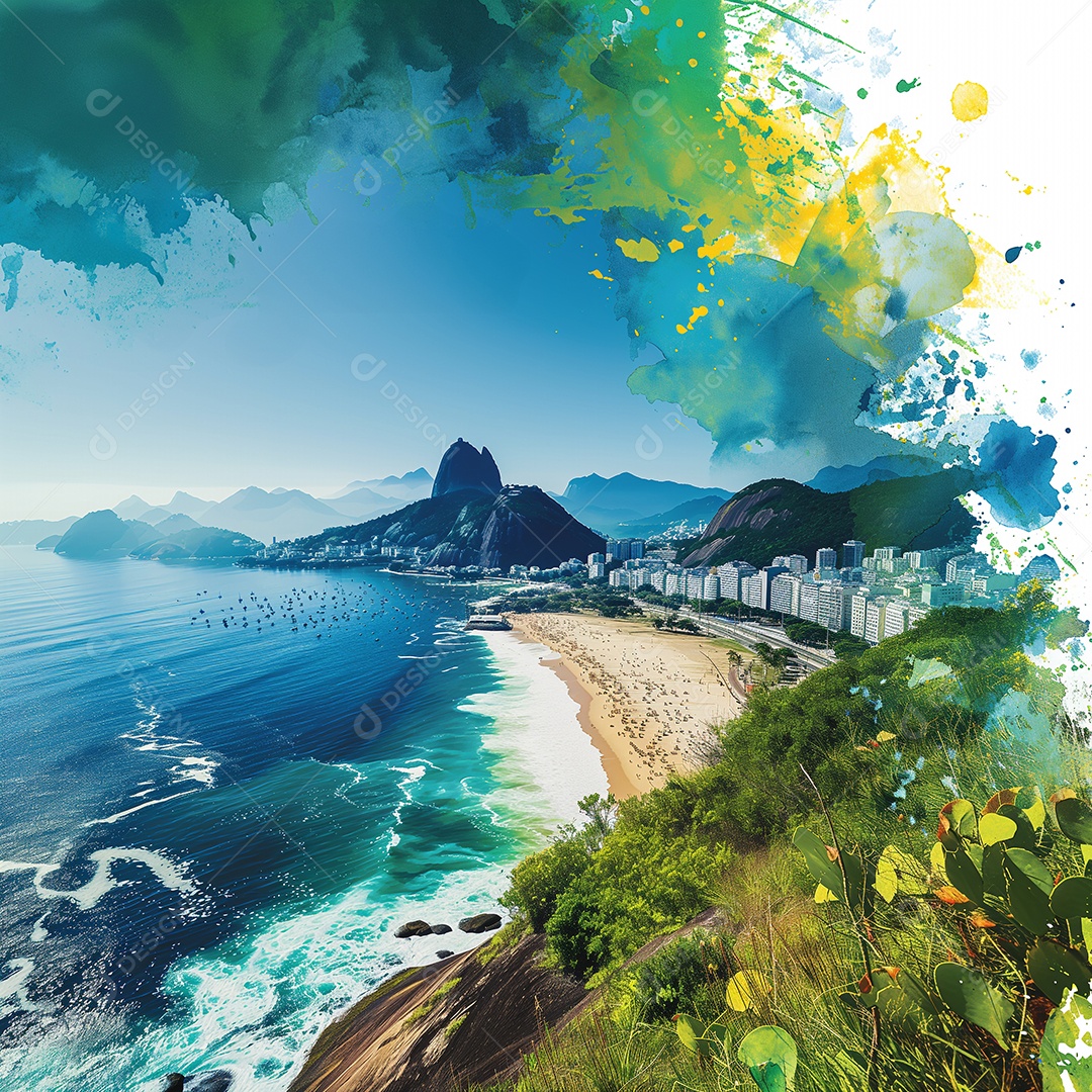 Paisagem do rio de janeiro brasil em estilo aquarela