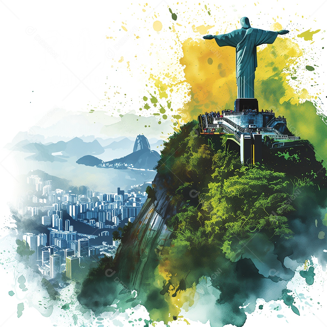 Paisagem do rio de janeiro brasil em estilo aquarela