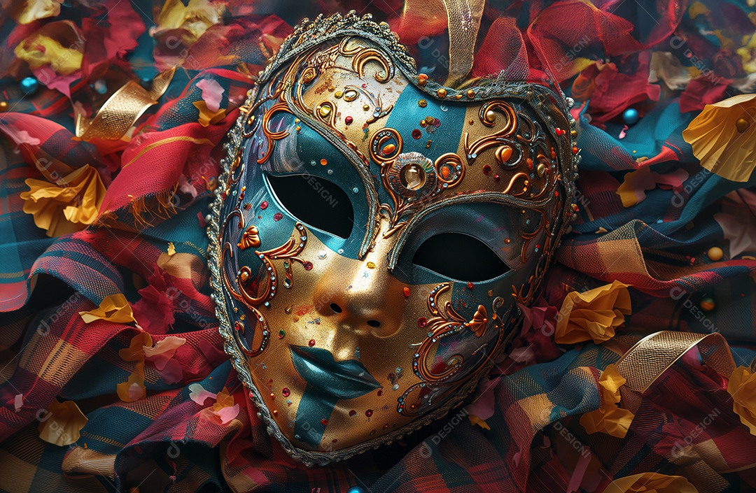 Máscara tradicional de carnaval de veneza com fundo desfocado colorido