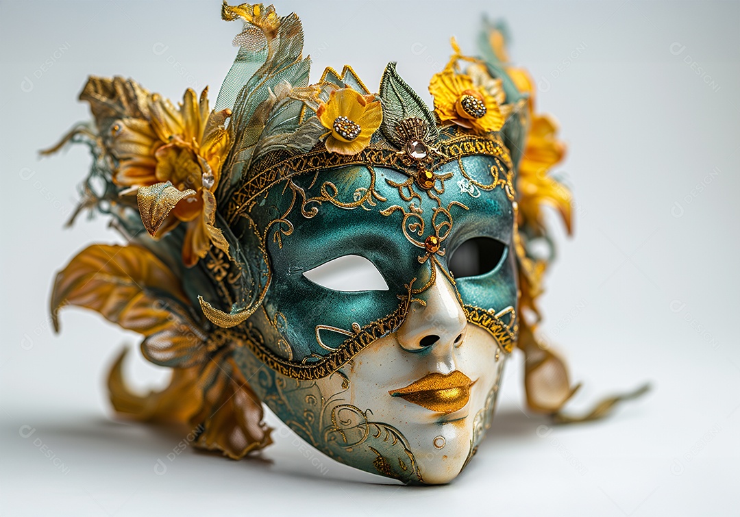 Máscara tradicional de carnaval de Veneza com fundo desfocado colorido