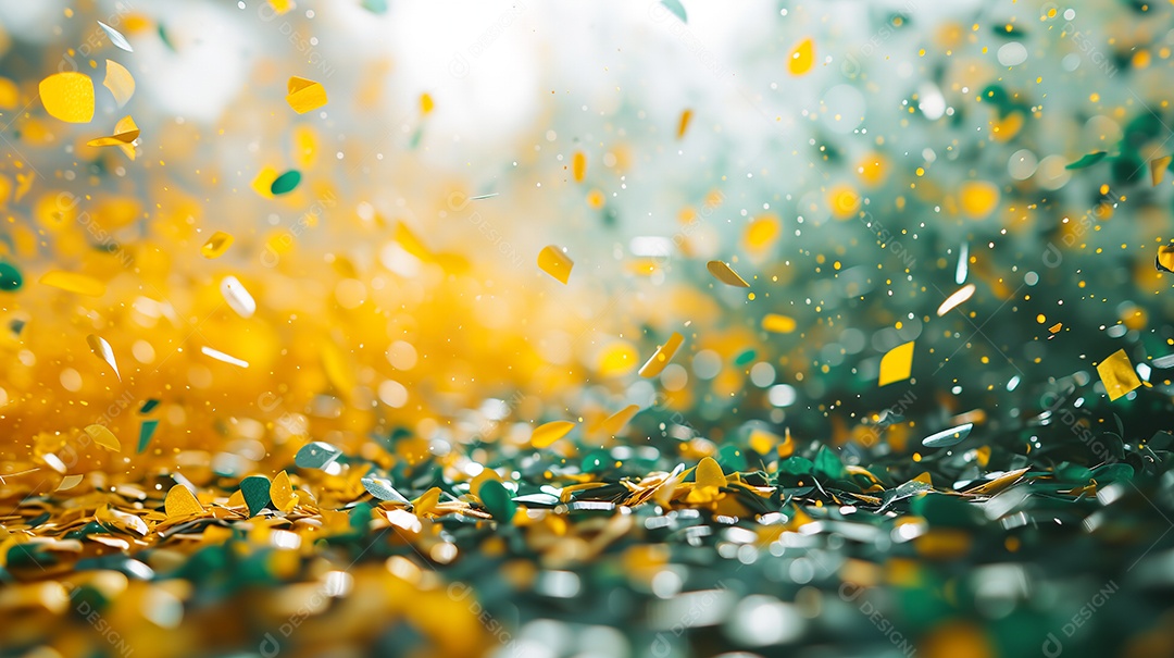 Fundo abstrato com pedaços de papel picado verdadeiro e amarelo brasil