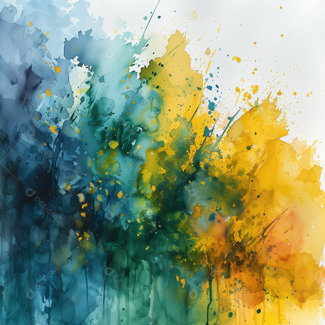 Explosão de aquarela colorido verde amarelo azul fundo branco brasil