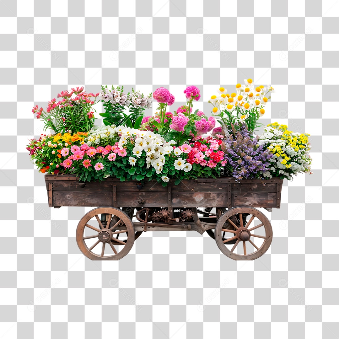 Carriola Cheia De Flores PNG Transparente