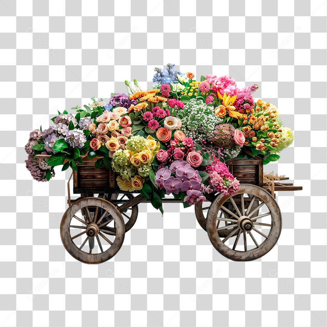 Carriola Cheia De Flores PNG Transparente