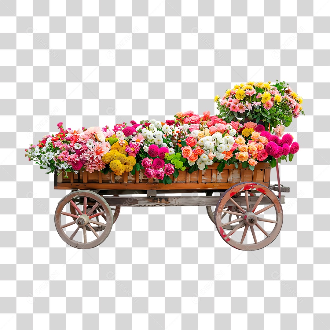 Carriola Cheia De Flores PNG Transparente